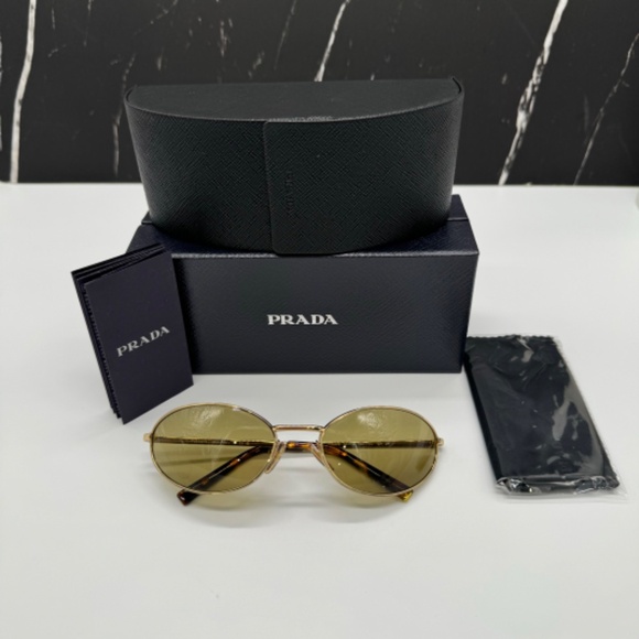 NEW SPR A59 5AK70G PRADA PRA59S 5AK70G WOMEN SUNGLASSES PR A59S 5AK70G GOLD OVAL - Picture 11 of 11